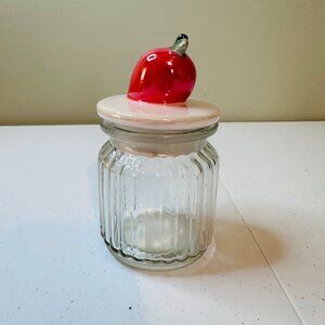 Small Glass Jar With Ceramic Lid with Fruit Handle Decoration